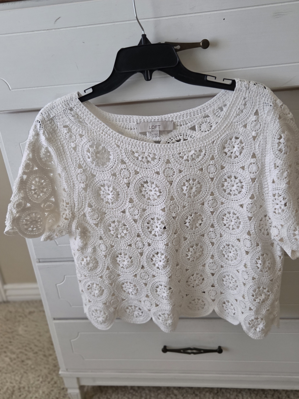 LOFT Cream Crochet Short Sleeve Lace Top Size M